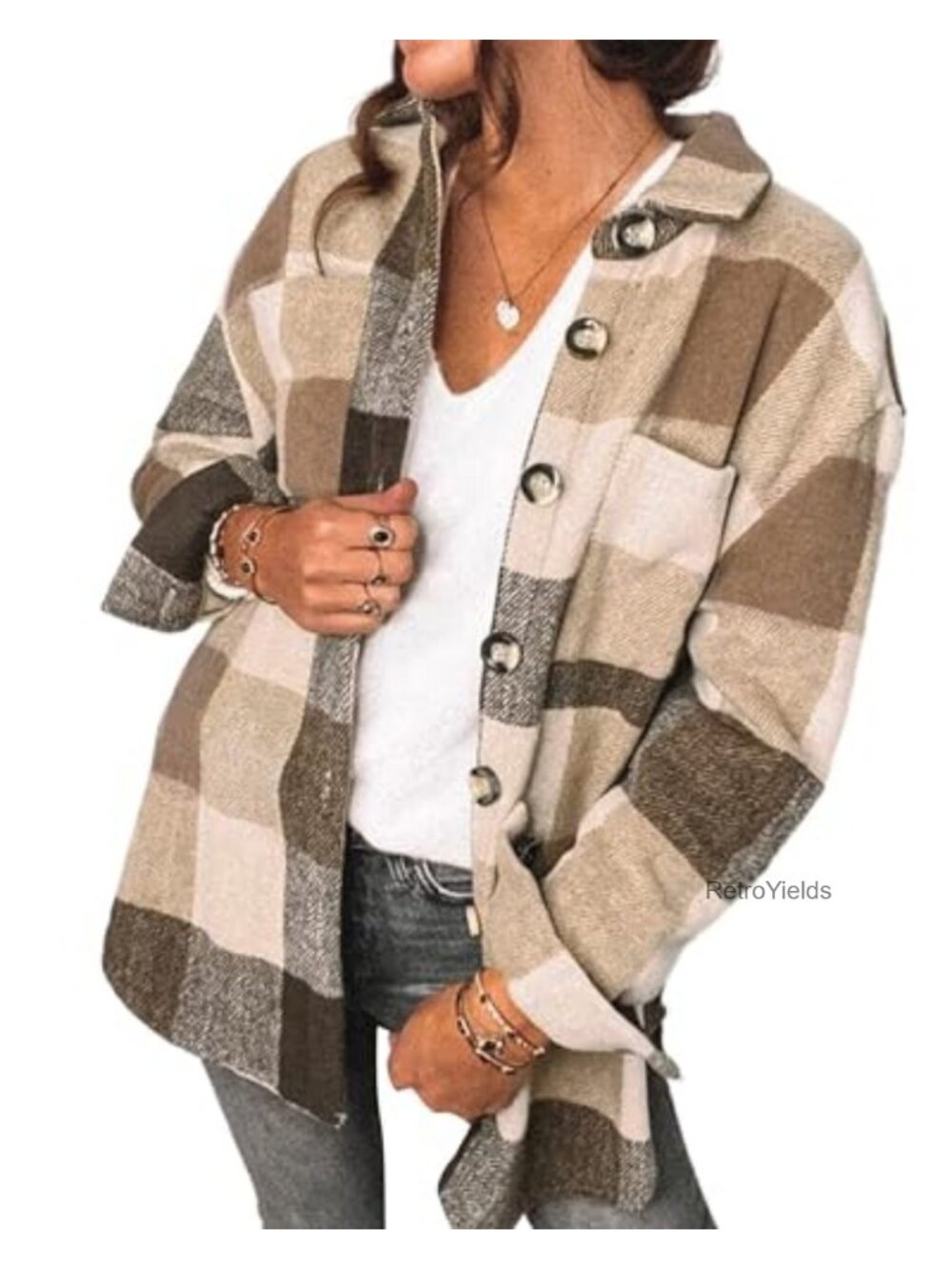 Blansdi Womens Plaid Flannel Shacket Button Down Long Sleeve Jacket Coat Fall